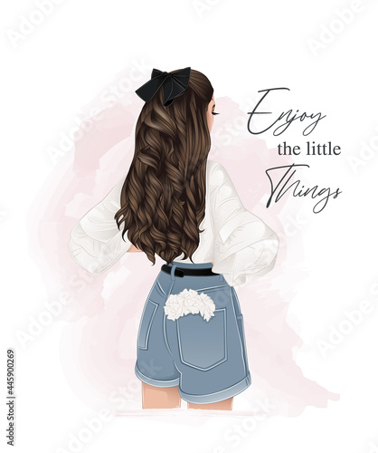 girl with bow and flowers in the pocket