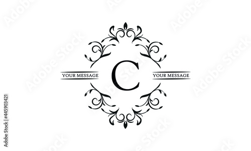 Graceful floral monogram for postcards, invitations, menus, labels. Graphic design of a page, business sign, boutique, cafe, hotel. Elegant logo with the letter C.