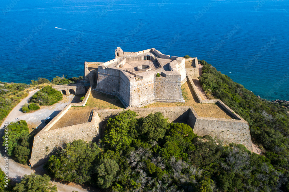 Naklejka premium Star shaped castle fortification on Italian mediterranean coastline