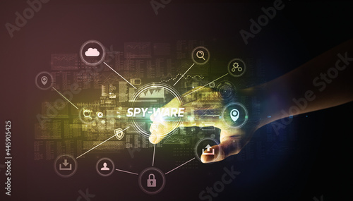 Hand touching cybersecurity button concept