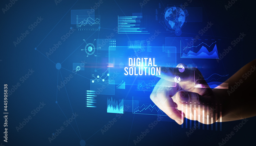 hand touching digital button, modern technology concept hand touching digital button, modern technology concept