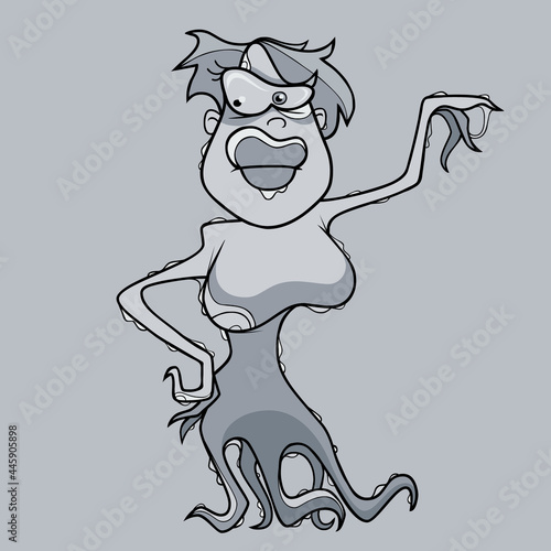 cartoon character maiden in the form of a posing octopus