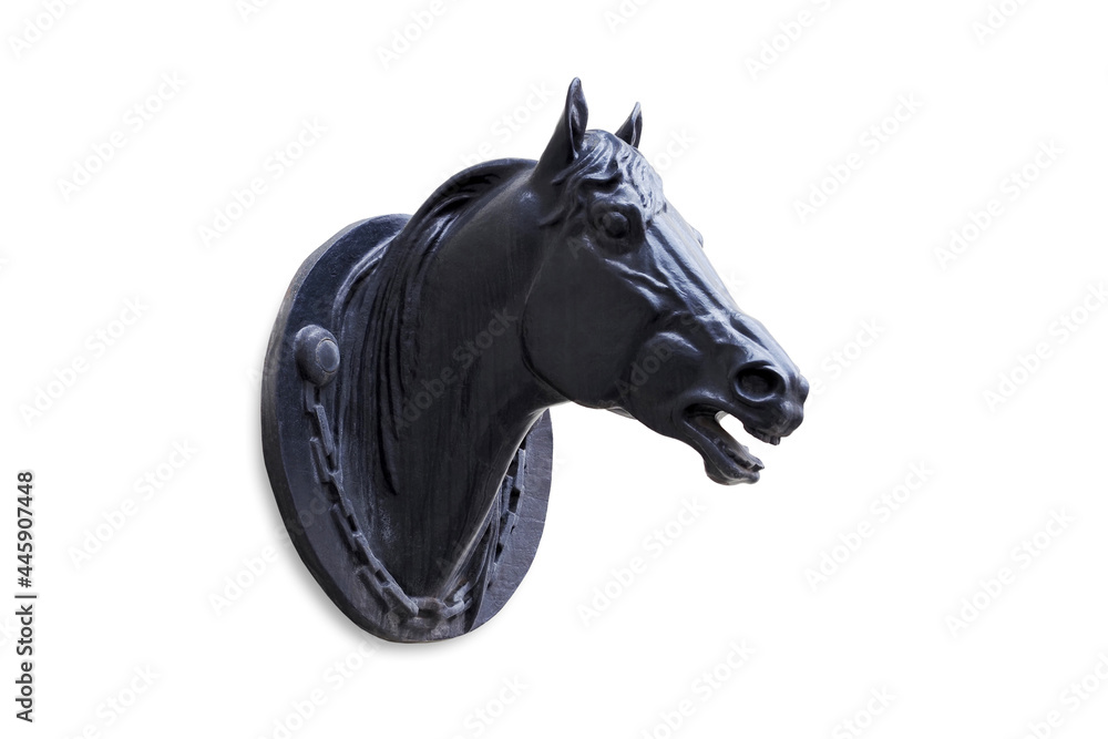 Horse head black sculpture isolated on white background