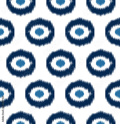 Abstract . Ikat seamless pattern traditional. line indigo on white background. design for pillow, print, fashion, clothing, fabric, gift wrap. Vector.
