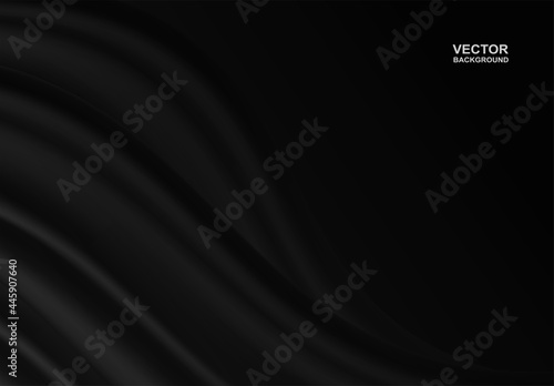 Abstract . black fabric wavy folds background .light and shadow .Vector.