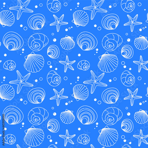 seamless vector summer shell and starfish pattern