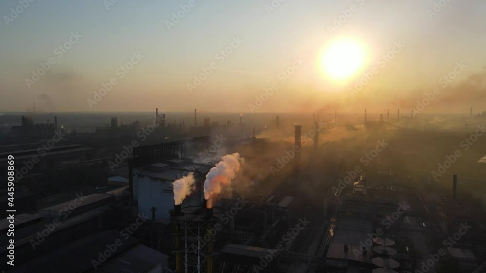 Steel Plant Industry Demis Pipe Pollution Emissions Flyover Drone 4K Video Steel Plant Industry Demis Pipe Pollution Emissions Flyover Drone 4K Video