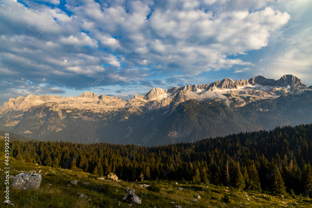 Dolomites on Italian and Slovenian border around  mountain Monte Ursic with 2541 m in Julian Alps
