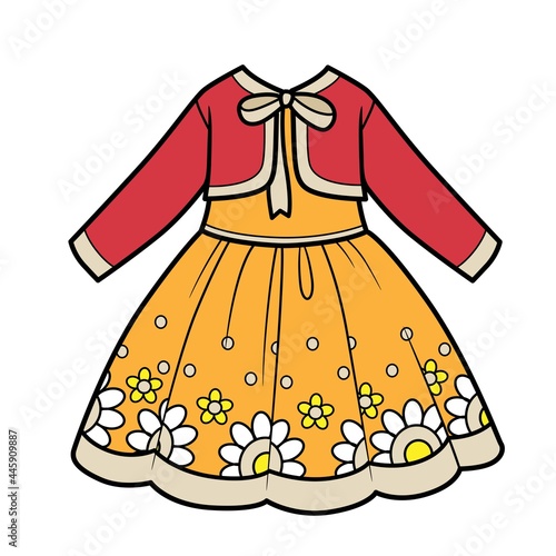 Fancy dress with bolero color variation for coloring page isolated on white background