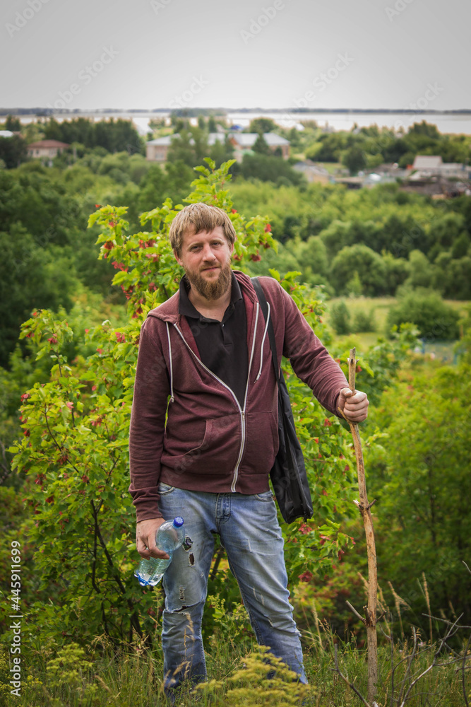 Fototapeta premium black and white photo of a guy with a beard