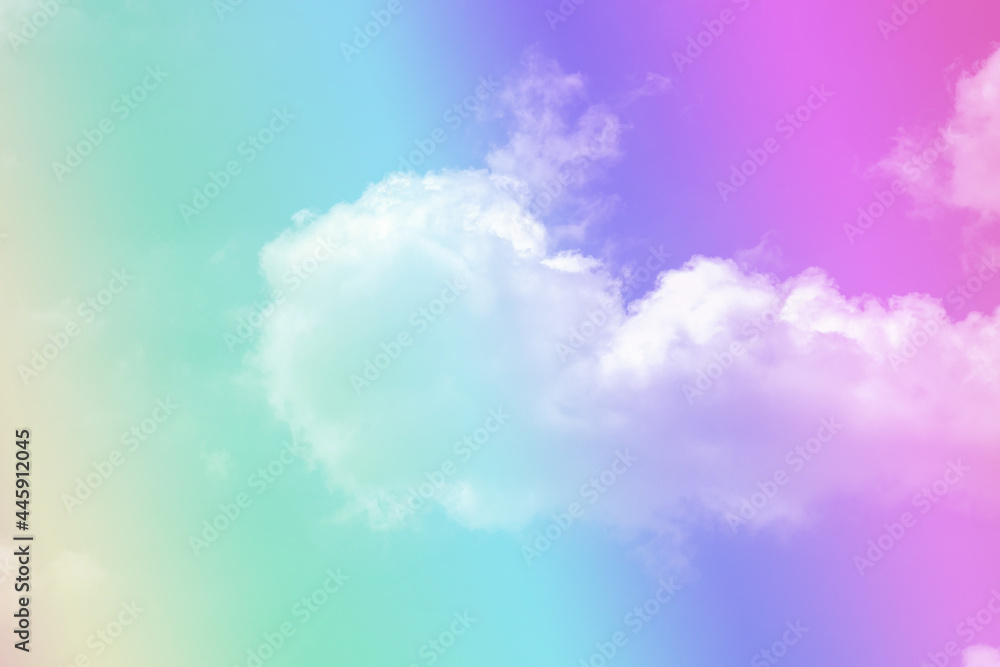 beauty sweet pastel green violet colorful with fluffy clouds on sky. multi color rainbow image. abstract fantasy growing light