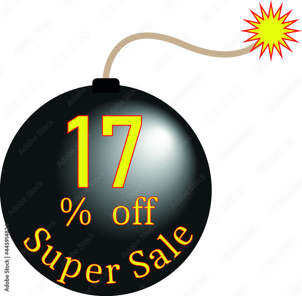 bomb 17 percent off black. discount banner. Super sale 17% off, banner for promotions, discounts, special offers, black friday, vector image. bomb 17 percent off black. discount banner. Super sale 17% off, banner for promotions, discounts, special offers, black friday, vector image.