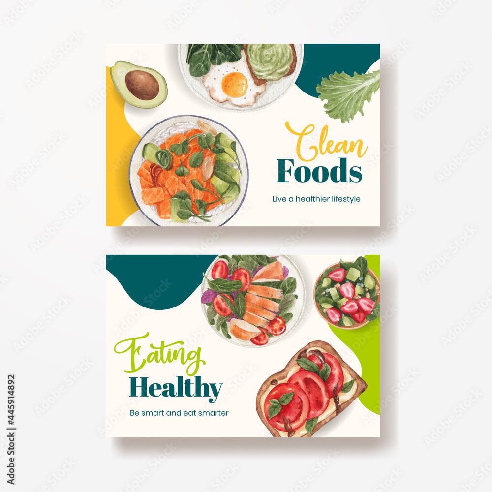 Facebook Template With Healthy Food Concept Watercolor Style_3
