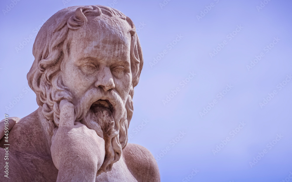 Socrates the ancient Greek philosopher statue head, space for your text