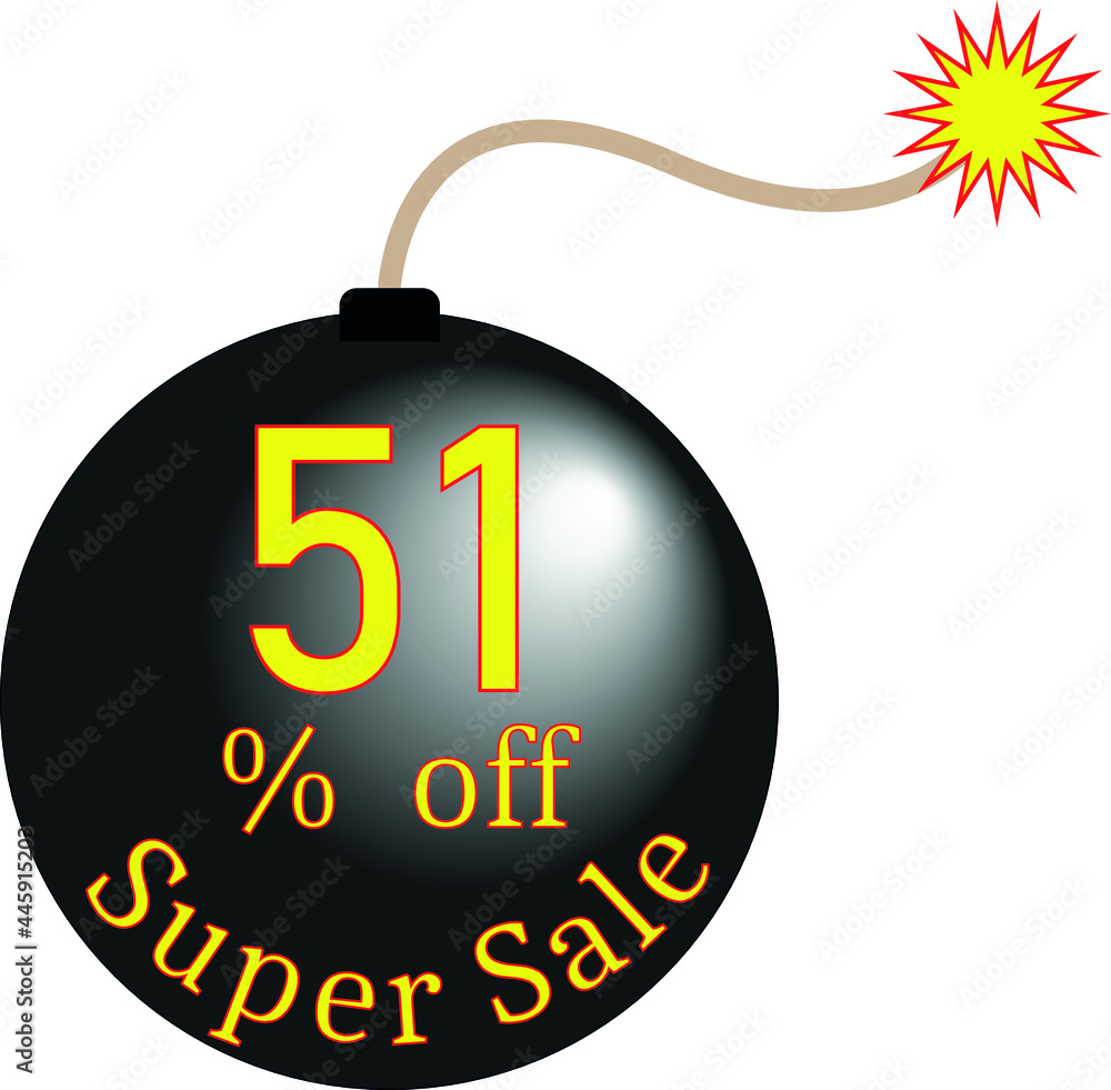 bomb 51 percent off black. discount banner. Super sale 51% off, banner for promotions, discounts, special offers, black friday, vector image. bomb 51 percent off black. discount banner. Super sale 51% off, banner for promotions, discounts, special offers, black friday, vector image.
