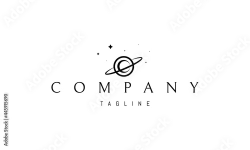 Vector logo on which an abstract image of the moon with an orbit on a background of stars.