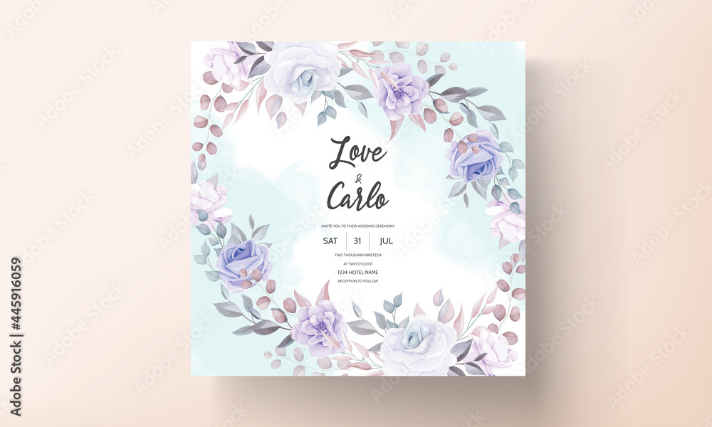 Beautiful Wedding Invitation Card With Purple Flower Ornament_4