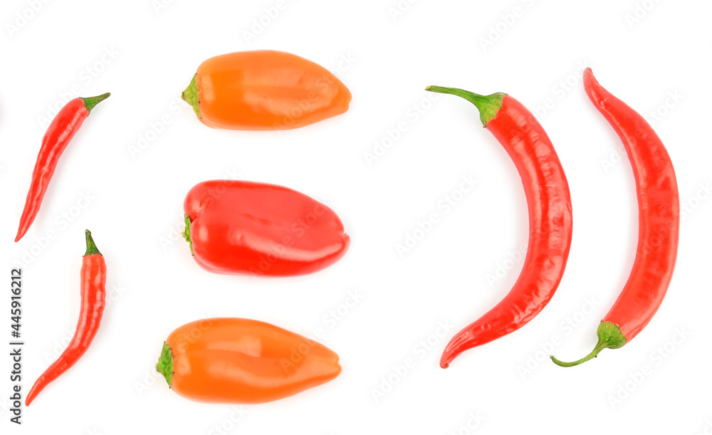 Chili pepper isolated on white . View from above. Chili pepper isolated on white . View from above.