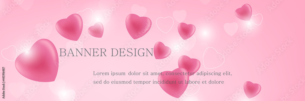 banner design many pink hearts with light