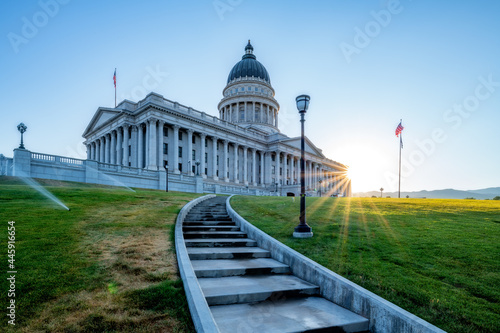 Utah capital with stair path leading through park