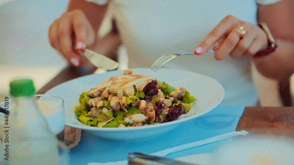 Healthy Lunch Woman On Diet.Vegetable Fresh Salad Food Healthy Meal Mediterranean Food Vegetarian Diet.Woman Eat Fresh Salad Dish On Restaurant.Girl Eating In Traditional Cafe Restaurant Lettuce. Healthy Lunch Woman On Diet.Vegetable Fresh Salad Food Healthy Meal Mediterranean Food Vegetarian Diet.Woman Eat Fresh Salad Dish On Restaurant.Girl Eating In Traditional Cafe Restaurant Lettuce.