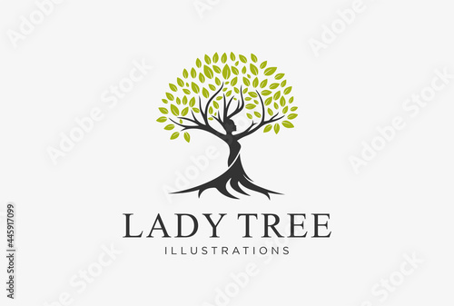 lady tree logo design in a symbol tree of life style.