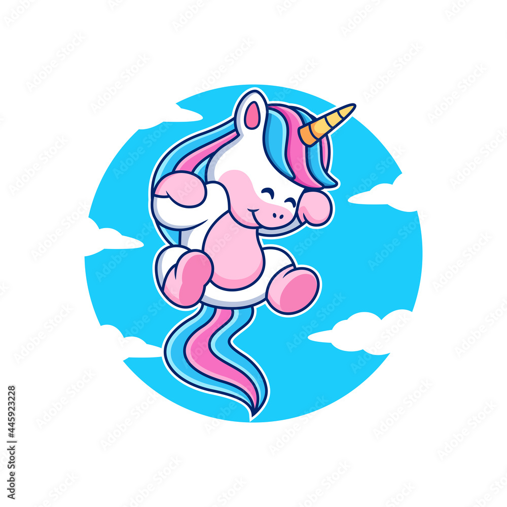 Cute unicorn cartoon with sky background Cute unicorn cartoon with sky background
