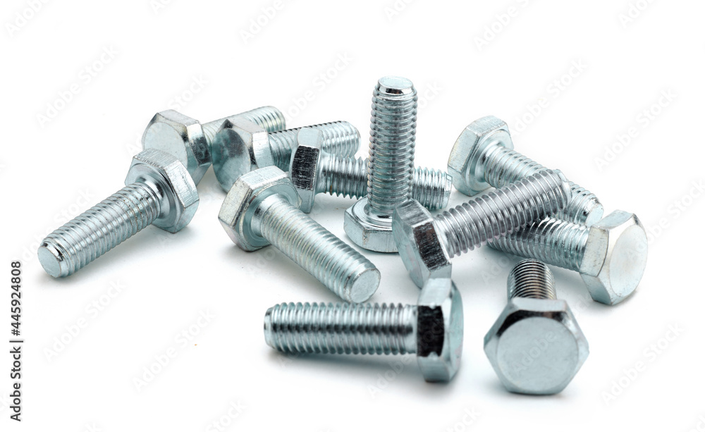 steel galvanized bolts with hex heads isolated on white background steel galvanized bolts with hex heads isolated on white background