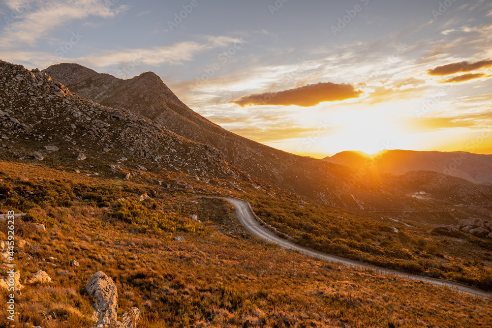 Shot of Swartberg Pass during sunset in the Little Karoo Western Cape South Africa