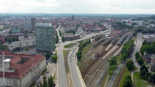 Aerial view of traffic in city center of Gdansk. photo