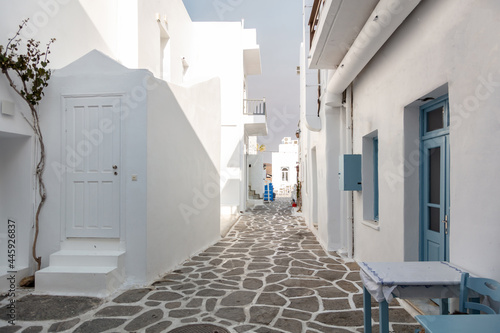 Fototapeta Naklejka Na Ścianę i Meble -  Paros island, Greece. Whitewashed buildings, narrow cobblestone streets