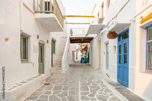 Paros island, Greece. Whitewashed buildings, narrow cobblestone streets © Rawf8