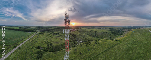 Obraz na płótnie Telecommunication tower 5G, wide panorama 180