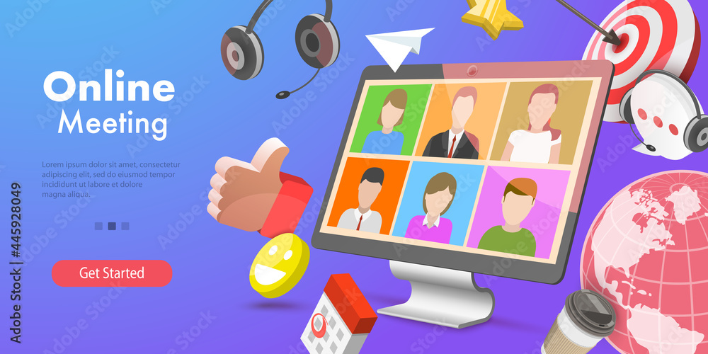 Fototapeta premium 3D Vector Conceptual Illustration of Online Video Meeting, Remote Working From Home