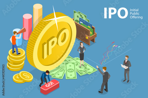 3D Isometric Flat Vector Conceptual Illustration of IPO - Initial Public Offering, Startup Investment photo