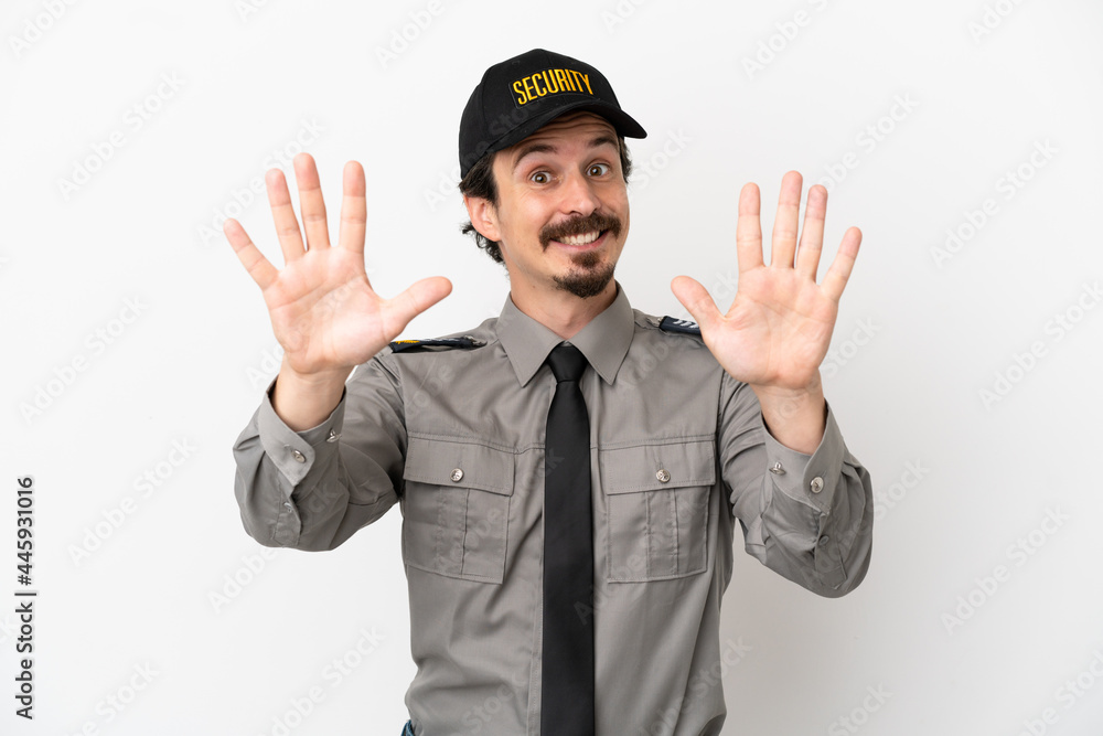 Young caucasian security man isolated on white background counting ten with fingers Young caucasian security man isolated on white background counting ten with fingers