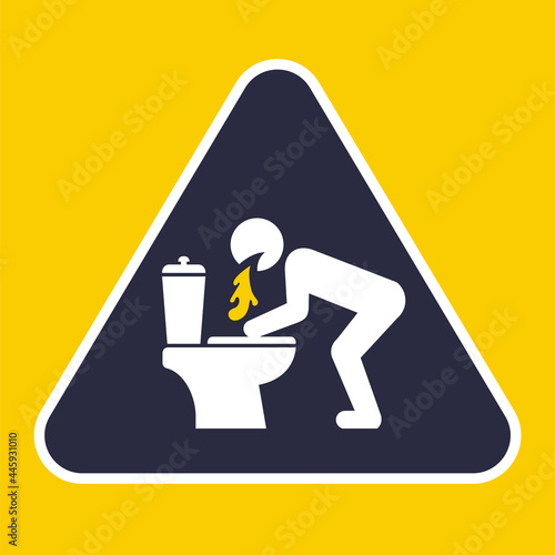 triangular sign to vomit in the toilet. flat vector illustration.