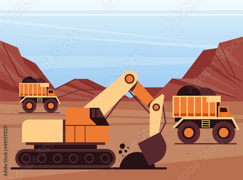 Coal mining coal manufacture industry production concept. Vector flat modern style graphic illustration