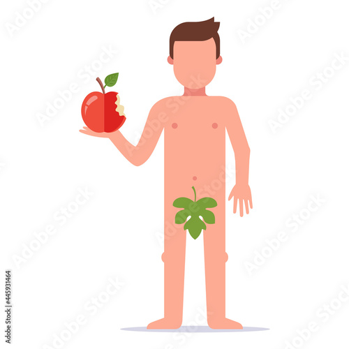 Adam took a bite of an apple and committed a sin. story from the old testament. flat vector illustration.