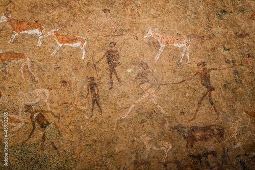 Famous prehistoric cave painting known as the White Lady of Brandberg dating back at least 2000 years and located at the foot of Brandberg Mountain in Damaraland, Namibia, Africa. photo