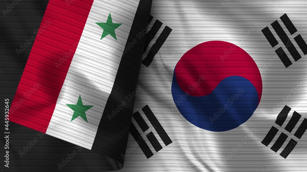 South Korea and Syria Realistic Flag – Fabric Texture 3D Illustration