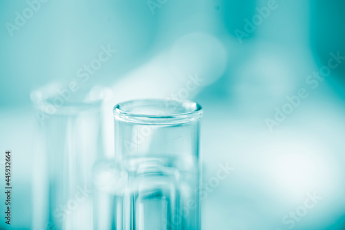 Blurred background. Chemical test tubes close up. Medicine  pharma