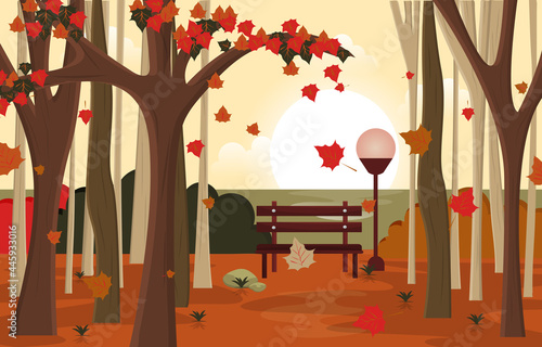 Autumn Fall Season Countryside Park Nature Landscape Illustration