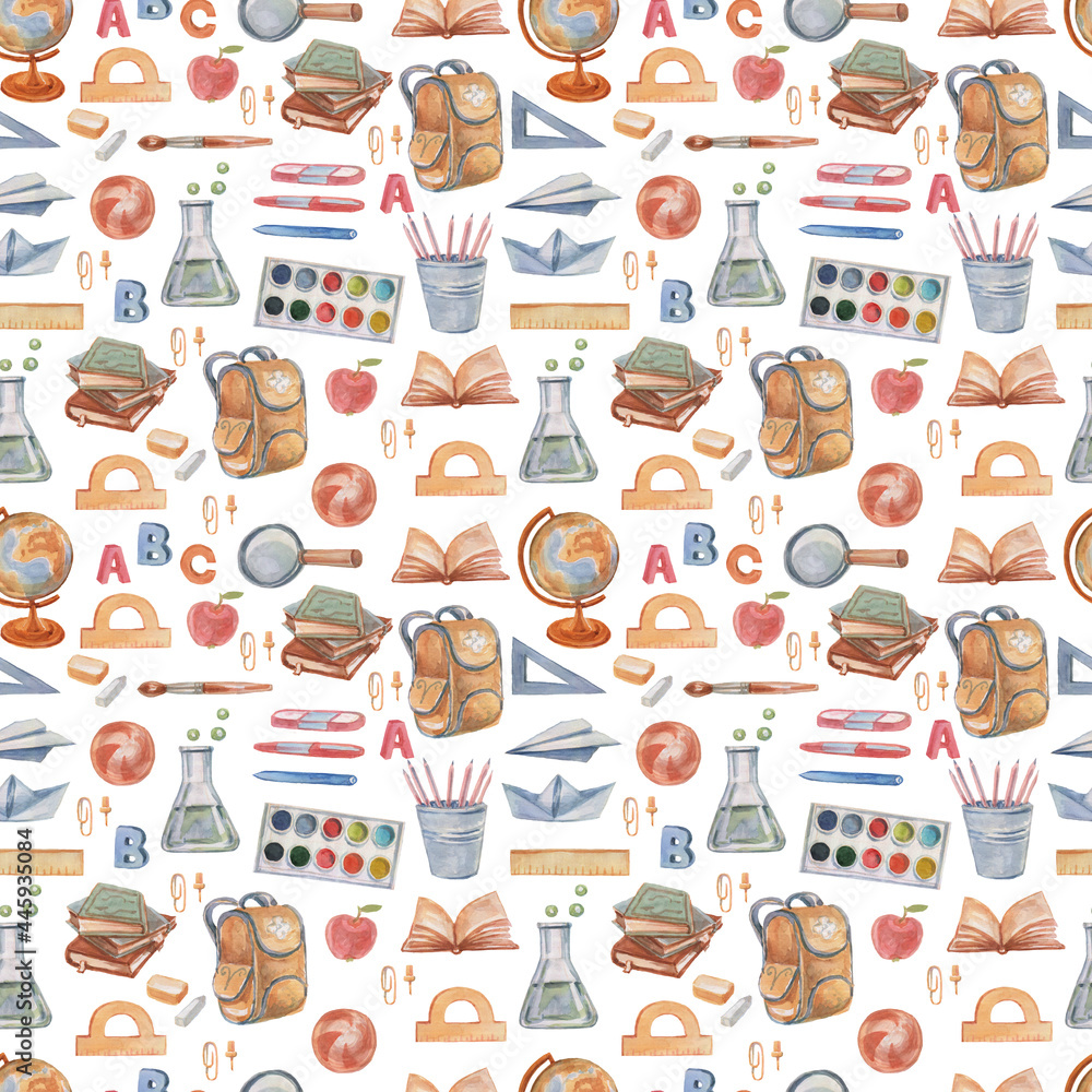 School school supplies set clipart watercolor by hand. Print textile realism globuch books backpack School school supplies set clipart watercolor by hand. Print textile realism globuch books backpack