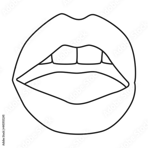 Female lip vector outline icon. Vector illustration mouth on white background. Isolated outline illustration icon of female lip .