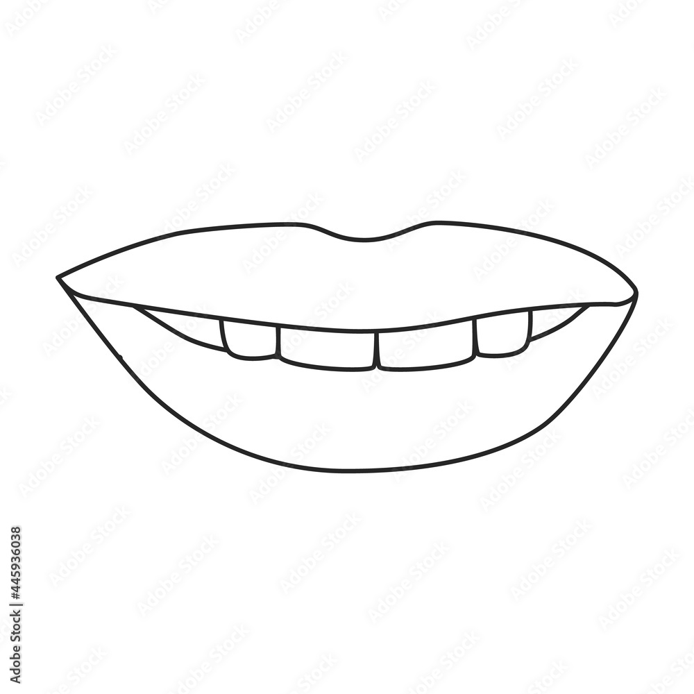 Obraz premium Female lip vector outline icon. Vector illustration mouth on white background. Isolated outline illustration icon of female lip .