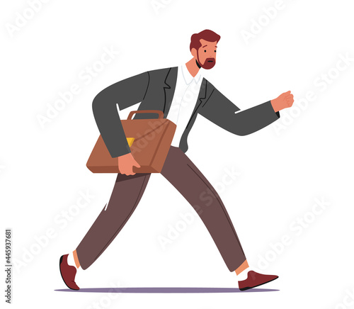 Business Character Late in Office, Anxious Businessman Hurry at Work due to Oversleep or Traffic Jam. Businessman Run