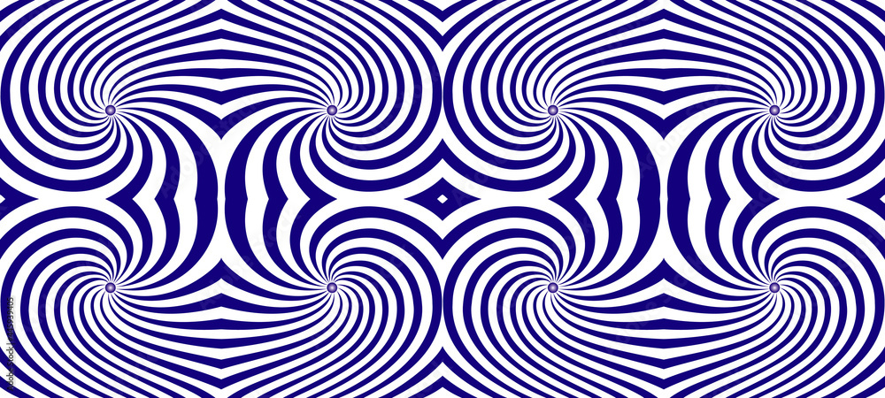 Hypnosis Spiral. Optical illusion, headache, migraine. The spiral color is blue on the white background. Hypnotic Spiral Background, seamless pattern. Optical illusion style design.
