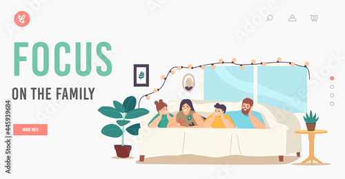 Focus on the Family Landing Page Template. Happy Sparetime, Sweet Life Moments. Parents and Children Relax at Home