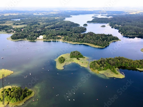 Aerial view on islands in the lake